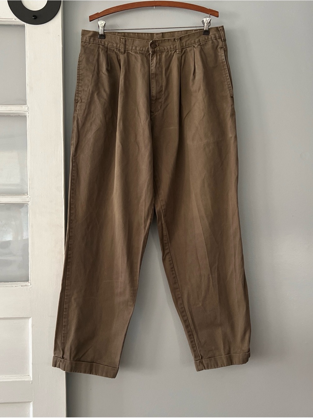 VTG Chaps Ralph Lauren Men’s 36x32 Pleated Cuffed Chino Pants Brown Khaki Twill